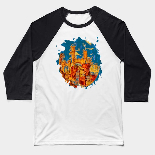 City Dreaming Splat Silhouette Art Baseball T-Shirt by Mazz M